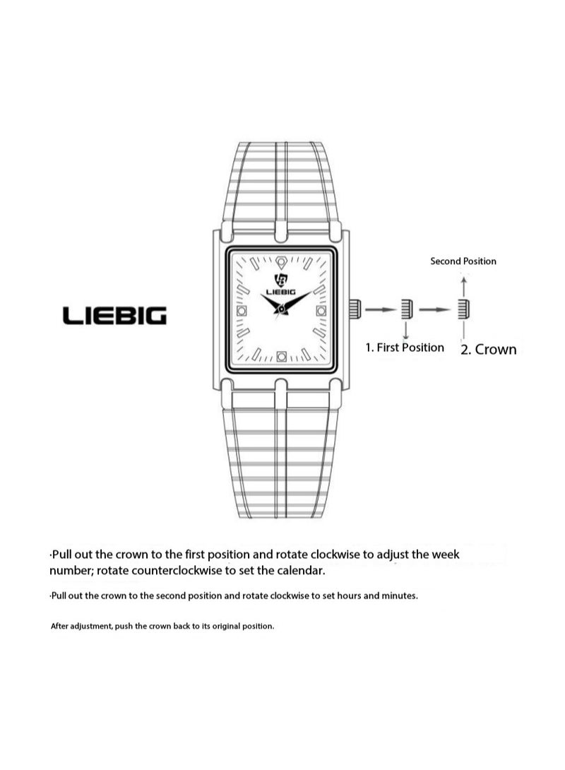 ليبيغ ساعة LIEBIG صغيرة مربعة، ساعة يد رجالية فائقة النحافة، حزام من الفولاذ المقاوم للصدأ بتصميم ذهبي، مقاومة للماء، ساعة رجالية فاخرة بأسعار معقولة. - Image 2