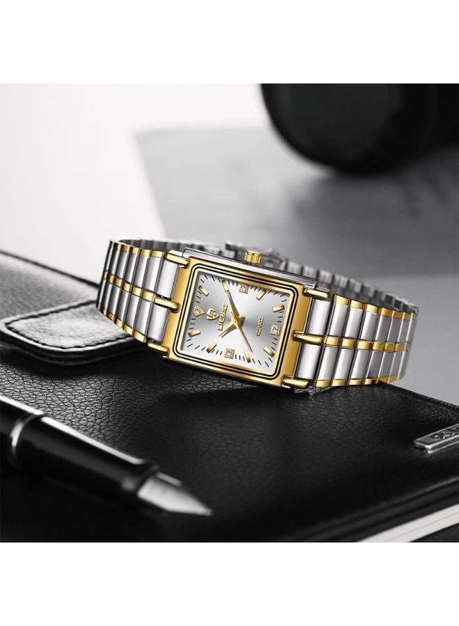 ليبيغ ساعة LIEBIG صغيرة مربعة، ساعة يد رجالية فائقة النحافة، حزام من الفولاذ المقاوم للصدأ بتصميم ذهبي، مقاومة للماء، ساعة رجالية فاخرة بأسعار معقولة. - Image 3