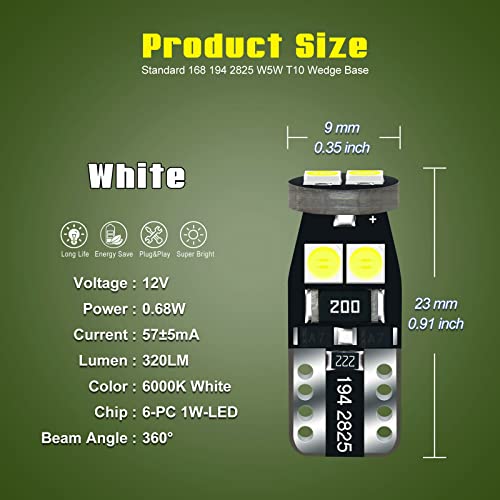 DODOFUN 12V White T10 W5W 158 168 194 2825 Instrument Cluster Light LED Bulb Replacement For Dashboard Dash Panel Gauge Indicator Lamp with Socket Cross PC168 PC175 PC194 PC195 PC160 PC161 PC195NA - Image 2