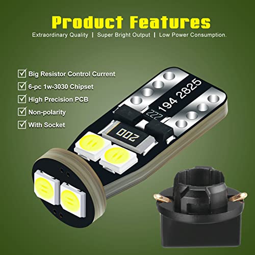 DODOFUN 12V White T10 W5W 158 168 194 2825 Instrument Cluster Light LED Bulb Replacement For Dashboard Dash Panel Gauge Indicator Lamp with Socket Cross PC168 PC175 PC194 PC195 PC160 PC161 PC195NA - Image 3