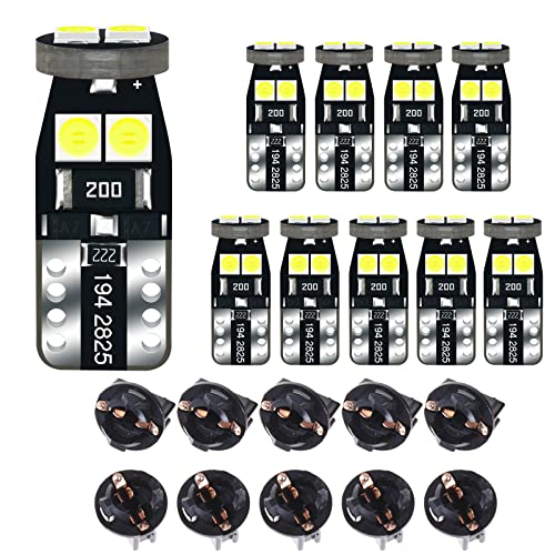 DODOFUN 12V White T10 W5W 158 168 194 2825 Instrument Cluster Light LED Bulb Replacement For Dashboard Dash Panel Gauge Indicator Lamp with Socket Cross PC168 PC175 PC194 PC195 PC160 PC161 PC195NA - Image 1