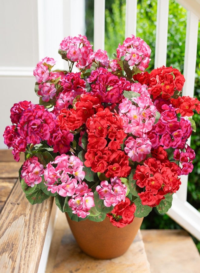 HyeFlora Artificial Geraniums Fake Flowers for Outdoors Decoration, 6 Bundles Silk Geraniums Flower UV Resistant Look Real Faux Plants for Front Door Garden Porch Planter Patio Balcony Yard Indoor Home, Mix - Image 1