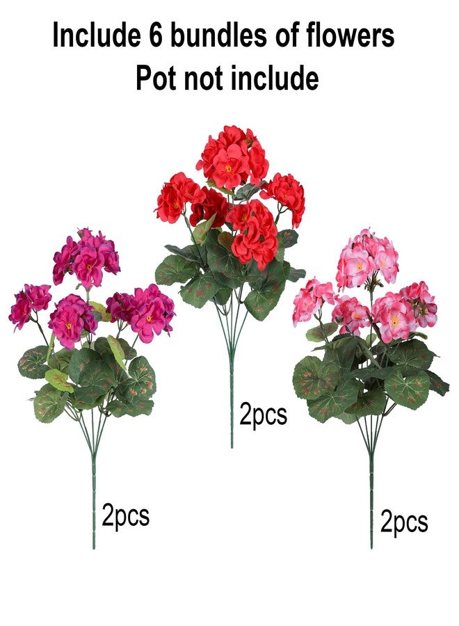 HyeFlora Artificial Geraniums Fake Flowers for Outdoors Decoration, 6 Bundles Silk Geraniums Flower UV Resistant Look Real Faux Plants for Front Door Garden Porch Planter Patio Balcony Yard Indoor Home, Mix - Image 5