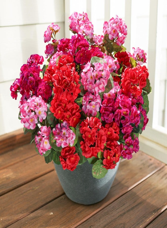 HyeFlora Artificial Geraniums Fake Flowers for Outdoors Decoration, 6 Bundles Silk Geraniums Flower UV Resistant Look Real Faux Plants for Front Door Garden Porch Planter Patio Balcony Yard Indoor Home, Mix - Image 4