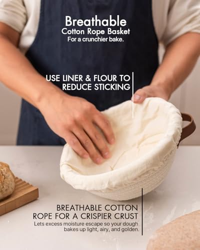 BARoyal Crispier Crust Cotton Rope Banneton Bread Proofing Basket Set Oval Round Bread Baskets with Liners Covers for Artisan Bread Baking Sourdough Bread Baking SuppliesOff White - Image 3