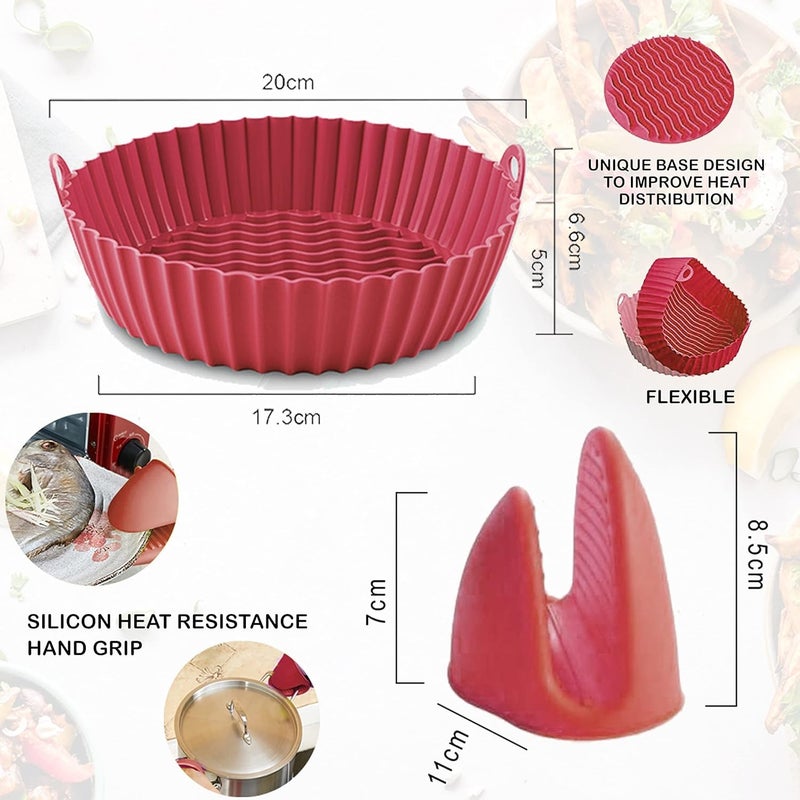 ITUSHA 2 Reusable 8" Silicone Air Fryer Liners for3-5 QT Fryers,Non Stick Foldable Liners Airfryer Parchment Liner with Free Tong(9") & Gloves, Brush - Image 2