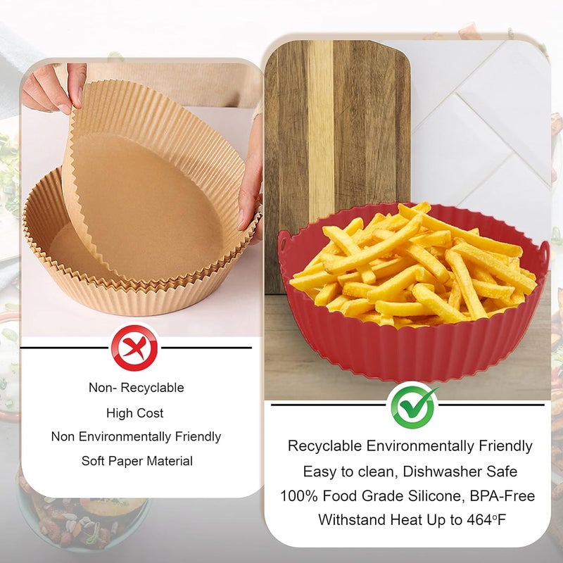 ITUSHA 2 Reusable 8" Silicone Air Fryer Liners for3-5 QT Fryers,Non Stick Foldable Liners Airfryer Parchment Liner with Free Tong(9") & Gloves, Brush - Image 4