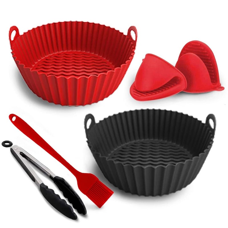 ITUSHA 2 Reusable 8" Silicone Air Fryer Liners for3-5 QT Fryers,Non Stick Foldable Liners Airfryer Parchment Liner with Free Tong(9") & Gloves, Brush - Image 1
