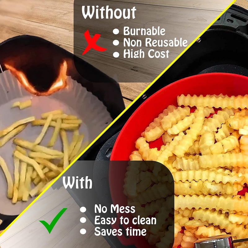 ITUSHA 2 Reusable 8" Silicone Air Fryer Liners for3-5 QT Fryers,Non Stick Foldable Liners Airfryer Parchment Liner with Free Tong(9") & Gloves, Brush - Image 5