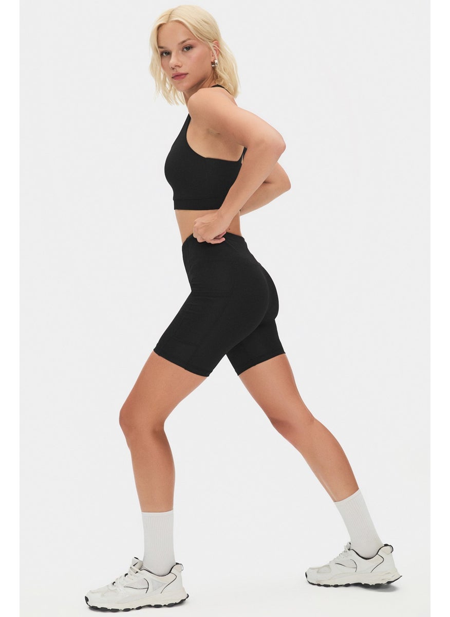 JOYSTAR - Women's White High Waist Slimming Double Pocket Short Sports Leggings - Image 1