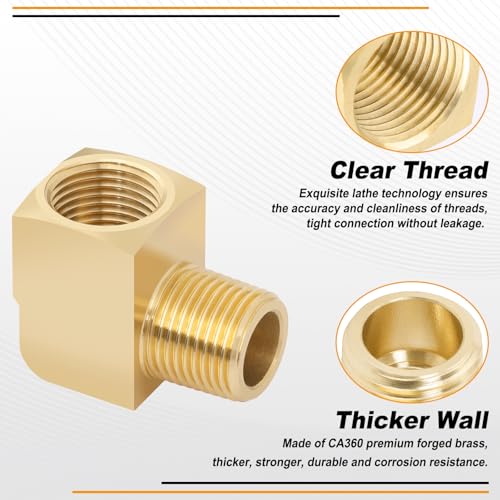 KOOTANS 4pcs 3/8 NPT 90 Degree Barstock Street Elbow Brass Fittings, 3/8" NPT Male to 3/8" NPT Female Thread Elbow Forged Brass Pipe Fitting - Image 3
