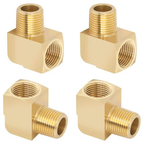 KOOTANS 4pcs 3/8 NPT 90 Degree Barstock Street Elbow Brass Fittings, 3/8" NPT Male to 3/8" NPT Female Thread Elbow Forged Brass Pipe Fitting - Image 1