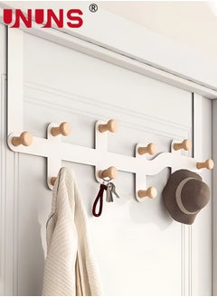 UNUNS Over The Door Hooks,Sturdy Metal Over Door Organizer Rack with 10 Wooden Hooks for Hanging Coats Hats Robes Towels,Bathroom Bedroom Door Hangers,White  - Image 1
