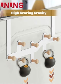 UNUNS Over The Door Hooks,Sturdy Metal Over Door Organizer Rack with 10 Wooden Hooks for Hanging Coats Hats Robes Towels,Bathroom Bedroom Door Hangers,White  - Image 4