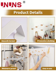 UNUNS Over The Door Hooks,Sturdy Metal Over Door Organizer Rack with 10 Wooden Hooks for Hanging Coats Hats Robes Towels,Bathroom Bedroom Door Hangers,White  - Image 3