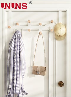 UNUNS Over The Door Hooks,Sturdy Metal Over Door Organizer Rack with 10 Wooden Hooks for Hanging Coats Hats Robes Towels,Bathroom Bedroom Door Hangers,White  - Image 2
