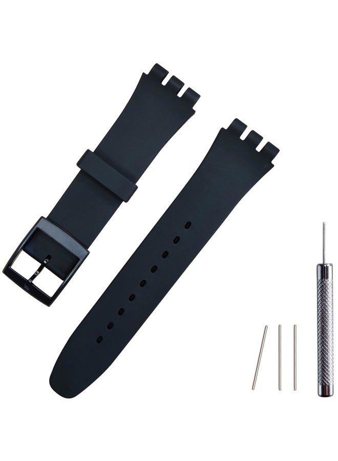 Lijinlan Replacement Silicone Band for Swatch 17mm 19mm 20mm, Waterproof Wristband Watch Strap for Swatch (19mm, Black) - Image 1