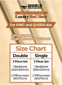 Eworld 3 Piece Luxury Gold Striped Bed Sheet Set with 1 Flat Sheet and 2 Pillowcases for Hotel and Home Crafted from Ultra Soft and Breathable Cotton for Year-Round Comfort, (Single/Double)  - Image 2