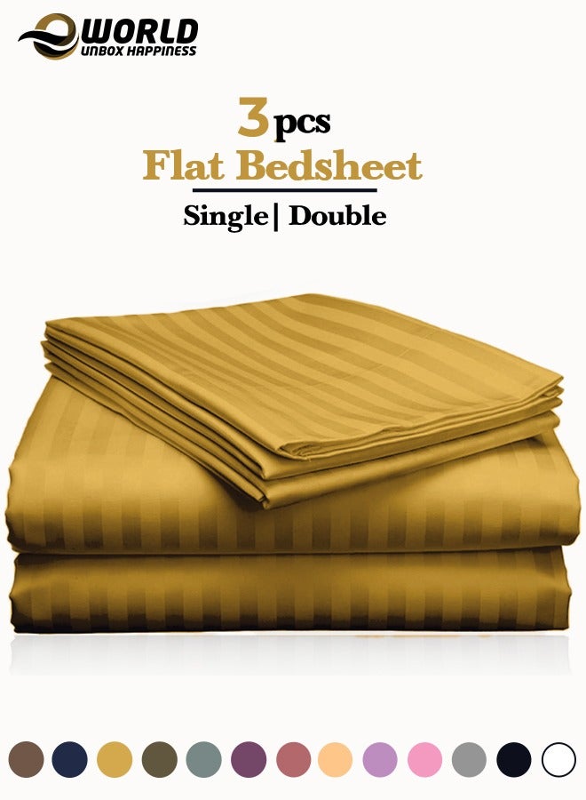 Eworld 3 Piece Luxury Gold Striped Bed Sheet Set with 1 Flat Sheet and 2 Pillowcases for Hotel and Home Crafted from Ultra Soft and Breathable Microfiber for Year-Round Comfort, (Single/Double) - Image 1