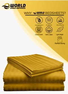 Eworld 3 Piece Luxury Gold Striped Bed Sheet Set with 1 Flat Sheet and 2 Pillowcases for Hotel and Home Crafted from Ultra Soft and Breathable Cotton for Year-Round Comfort, (Single/Double)  - Image 3