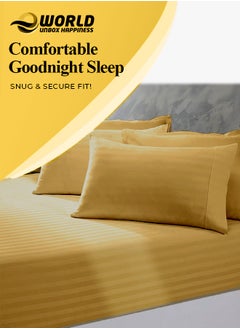 Eworld 3 Piece Luxury Gold Striped Bed Sheet Set with 1 Flat Sheet and 2 Pillowcases for Hotel and Home Crafted from Ultra Soft and Breathable Cotton for Year-Round Comfort, (Single/Double)  - Image 5