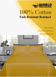 Eworld 3 Piece Luxury Gold Striped Bed Sheet Set with 1 Flat Sheet and 2 Pillowcases for Hotel and Home Crafted from Ultra Soft and Breathable Cotton for Year-Round Comfort, (Single/Double)  - Image 4