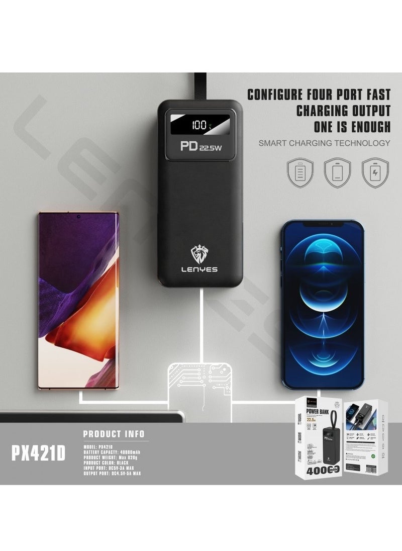 Lenyes - 40000mah Magsafe Power Bank 22.5W Portable Power Bank High-Quality Smart Charging Technology LED Display Model: PX421D - Image 1