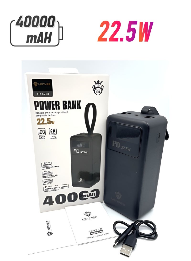 Lenyes - 40000mah Magsafe Power Bank 22.5W Portable Power Bank High-Quality Smart Charging Technology LED Display Model: PX421D - Image 1