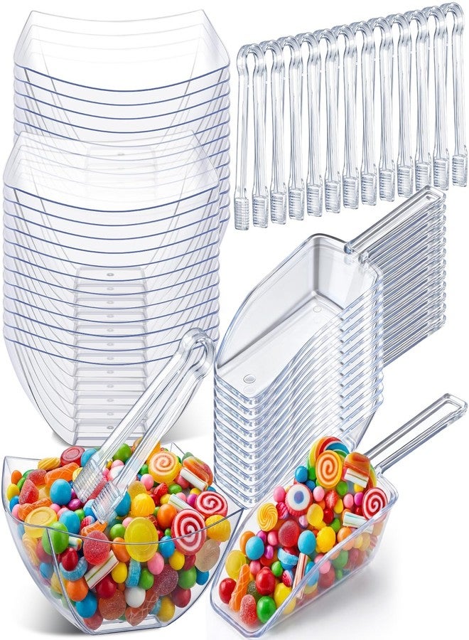 Vesici 48 Pcs 8 oz Clear Plastic Candy Bowls 24 Pcs with 12 Scoops and 12 Tongs Square Dessert Candy Bowl Buffet Containers Disposable Party Ice Cream Salad Dish for Serving Food Appetizers Supplies - Image 1