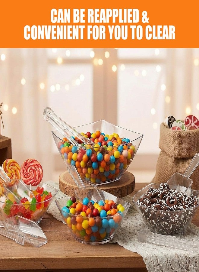 Vesici 48 Pcs 8 oz Clear Plastic Candy Bowls 24 Pcs with 12 Scoops and 12 Tongs Square Dessert Candy Bowl Buffet Containers Disposable Party Ice Cream Salad Dish for Serving Food Appetizers Supplies - Image 4