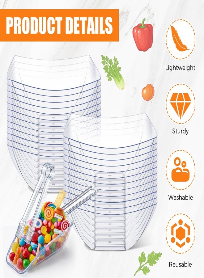 Vesici 48 Pcs 8 oz Clear Plastic Candy Bowls 24 Pcs with 12 Scoops and 12 Tongs Square Dessert Candy Bowl Buffet Containers Disposable Party Ice Cream Salad Dish for Serving Food Appetizers Supplies - Image 3