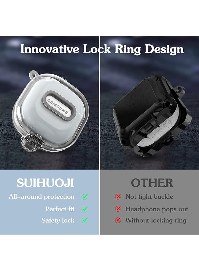 إيروريكس جراب شفاف مع قفل لهاتف Samsung Galaxy Buds 2 جراب Galaxy Buds Pro 2 جراب Galaxy Buds Live جراب Galaxy Buds Pro مع ملحقات سلسلة مفاتيح حبلية جراب شفاف صلب واقٍ - Image 5