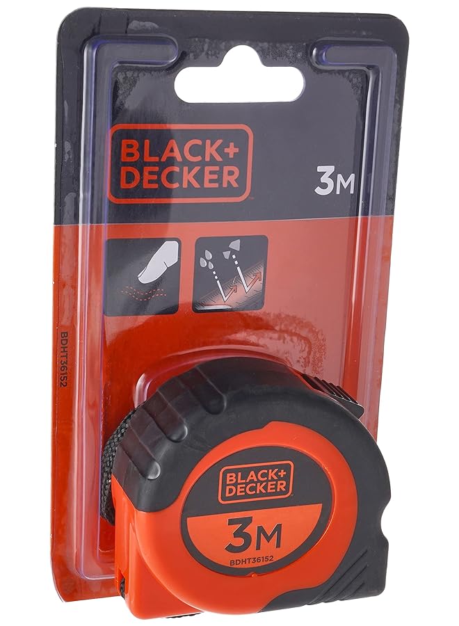 BLACK+DECKER 3Mx16Mm Bimaterial Short Tape Measure Orange/Black Bdht36152  - Image 1