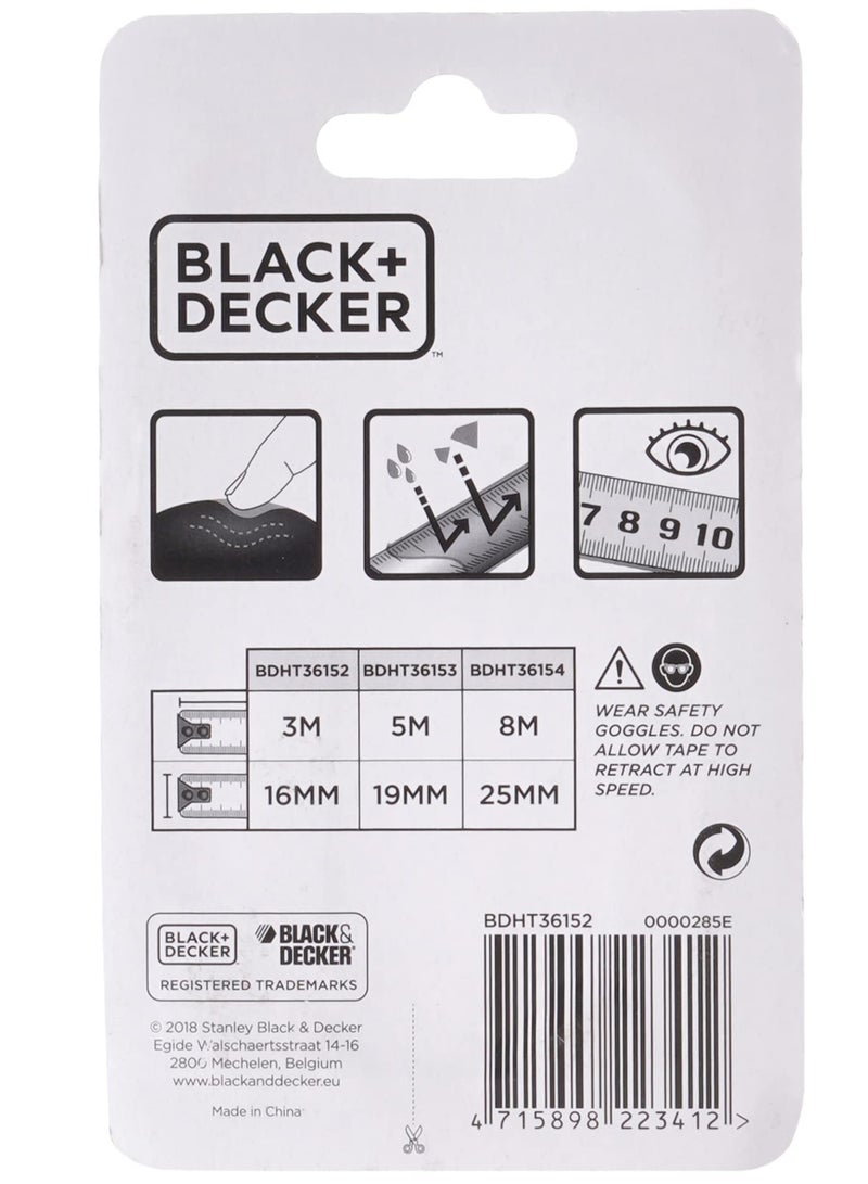 BLACK+DECKER 3Mx16Mm Bimaterial Short Tape Measure Orange/Black Bdht36152  - Image 3