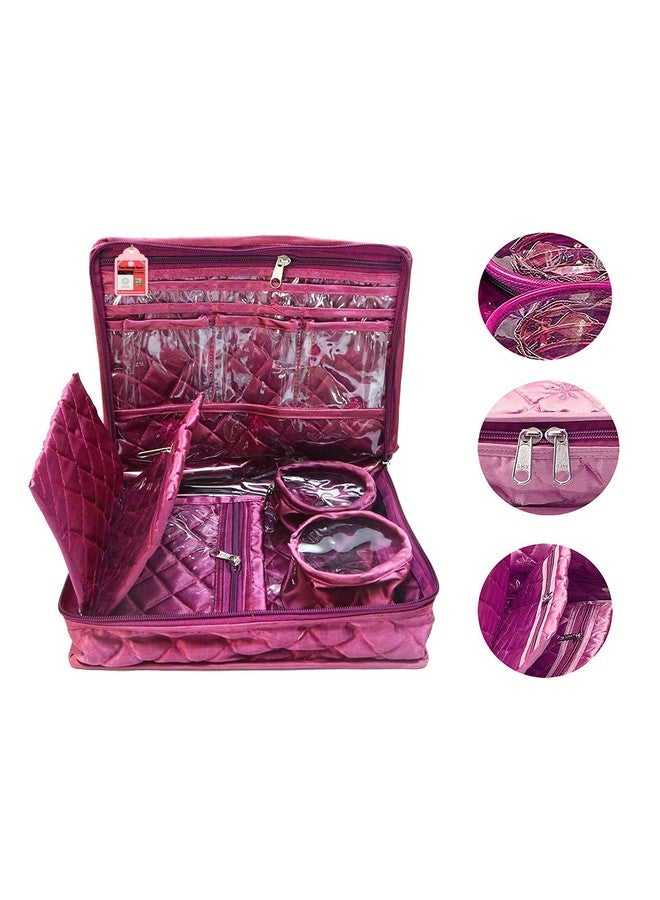 LUCES Satin Makeup Pouches Vanity Jewellery Traveling Organizer Storage Box Cosmetic Bag it along anywhere easily For Women Purple - Image 2