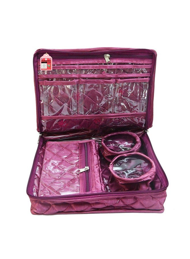 LUCES Satin Makeup Pouches Vanity Jewellery Traveling Organizer Storage Box Cosmetic Bag it along anywhere easily For Women Purple - Image 1