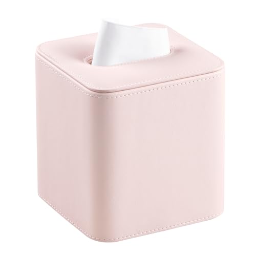 MEIBOOCH PU Leather Tissue Box Cover with Magnetic Closure Square Tissue Box Holder with Rounded Edges Design Pink Square - Image 1