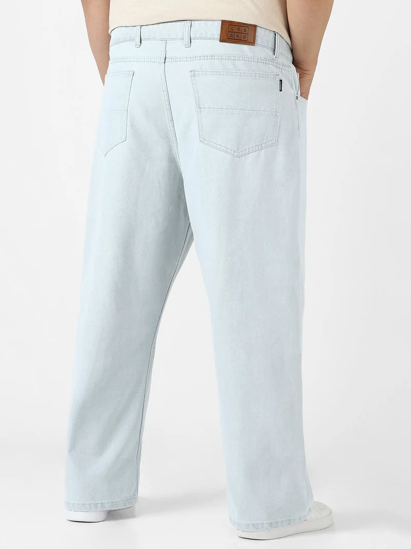 Urbano Fashion  Urbano Plus Men's Light Grey Loose Fit Washed Jeans Non-Stretchable  | Best Price UAE