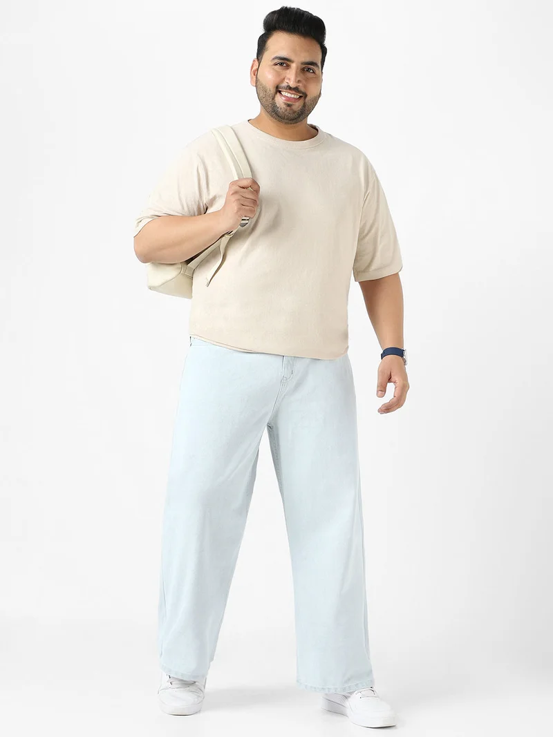 Urbano Fashion  Urbano Plus Men's Light Grey Loose Fit Washed Jeans Non-Stretchable  | Best Price UAE