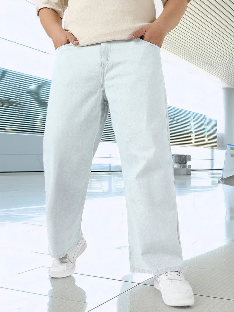 Urbano Plus Men's Light Grey Loose Fit Washed Jeans Non-Stretchable