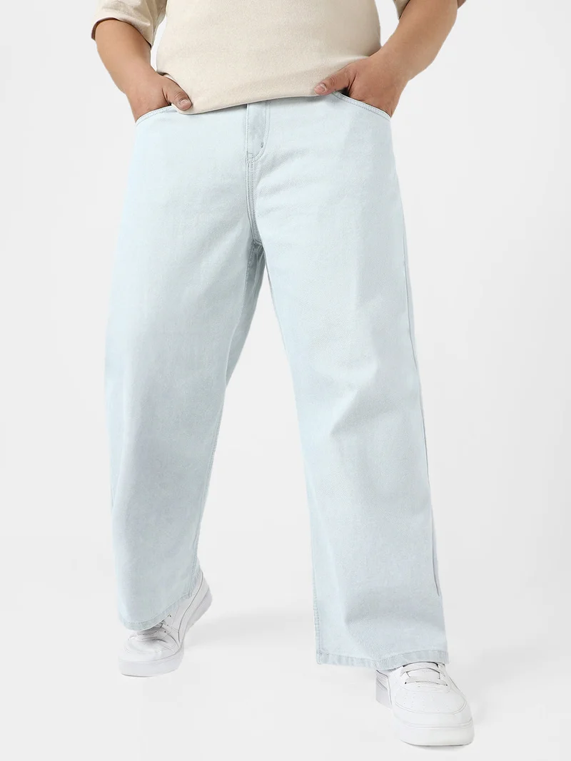 Urbano Fashion  Urbano Plus Men's Light Grey Loose Fit Washed Jeans Non-Stretchable  | Best Price UAE