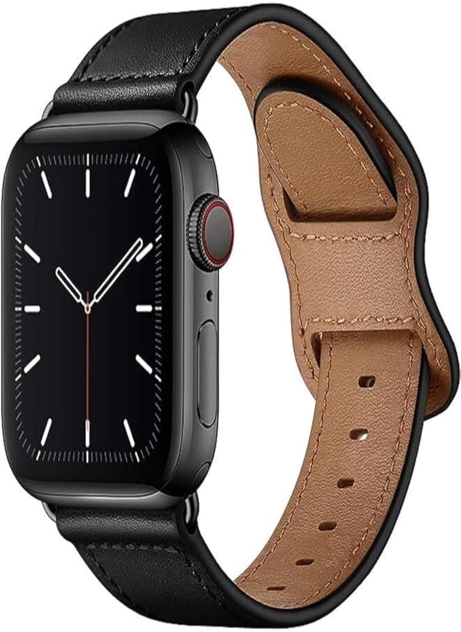 Next Next store Compatible with iWatch Band 42mm 44mm 45mm 49mm, Leather Replacement Strap Compatible with Apple Watch SE Series 7 6 5 4 3 2 1 (Black) 
