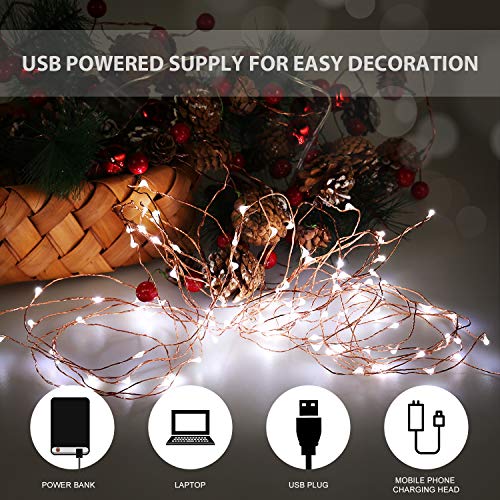 Ariceleo USB LED Fairy String Light, 1 Pack Copper Wire Fairy Lights for Indoor, Bedroom Festival Christmas Wedding Party Patio Decorative Window with USB Interface (16ft./5M,Cool White) - Image 2