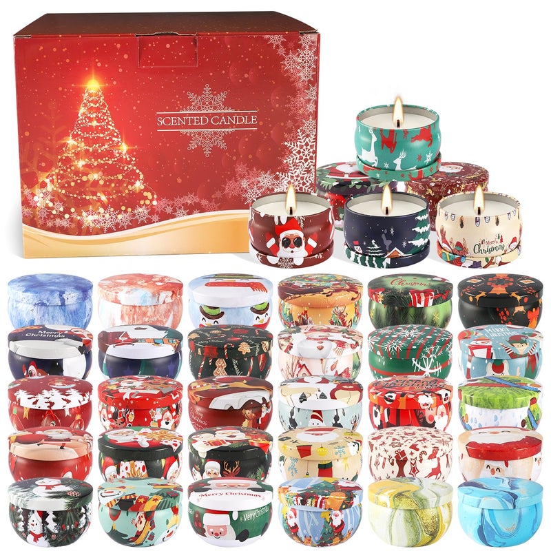 36Pack Christmas Scented Candles SetsLong Burning25oz Natural Soy Wax with Essential Oils Decorative Aromatherapy Candles for ChristmasThanksgiving Gift Home Scented