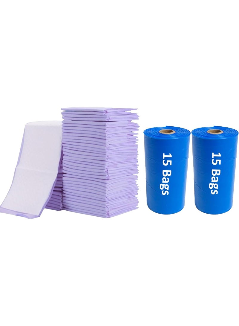 لطف وحضن كيوت آند كدل – 30 قطعة من مفارش تغيير الأطفال للاستعمال مرة واحدة برائحة اللافندر (60 × 45 سم) مع 30 كيسًا معطرًا للاستعمال مرة واحدة – أزرق - Image 1