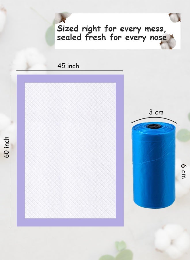 لطف وحضن كيوت آند كدل – 30 قطعة من مفارش تغيير الأطفال للاستعمال مرة واحدة برائحة اللافندر (60 × 45 سم) مع 30 كيسًا معطرًا للاستعمال مرة واحدة – أزرق - Image 2