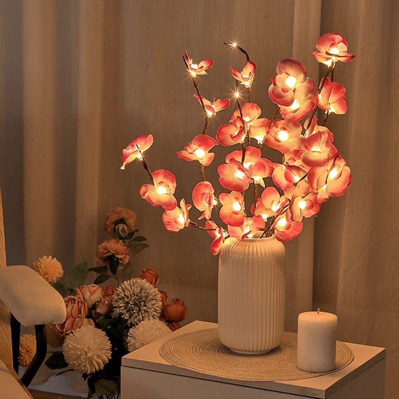Fantasee Pink Orchid Twig Lights 30 Inch 20 LED Artificial Phalaenopsis Branch Lights Battery Powered Decor Lights for Home Shop Vase Room Wedding Christmas Party 2 Packs Pink - Image 2