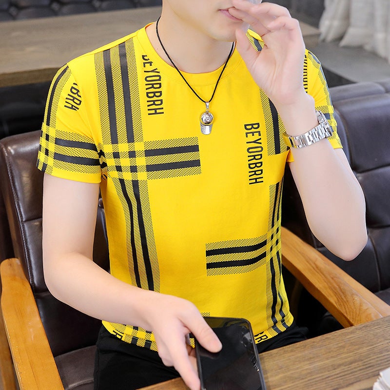 2023 New Youth Short-sleeved T-shirt Summer Casual Men's Korean Style Round Neck Half-sleeved Slim-fit Men's Top - Image 2
