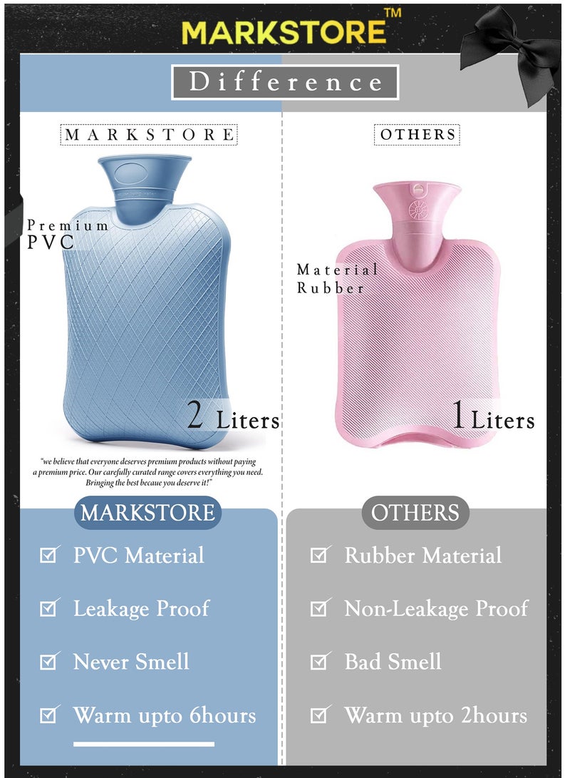 مارك ستور زجاجة ماء ساخن سعة 2 لتر، كيس ماء ساخن من البولي فينيل كلوريد لتخفيف التقلصات وآلام الرقبة والكتفين، كمادة ساخنة وباردة للعلاج بالماء الساخن والبارد، ومدفأة للقدمين وتخفيف آلام تقلصات الدورة الشهرية (بدون غطاء) - Image 3