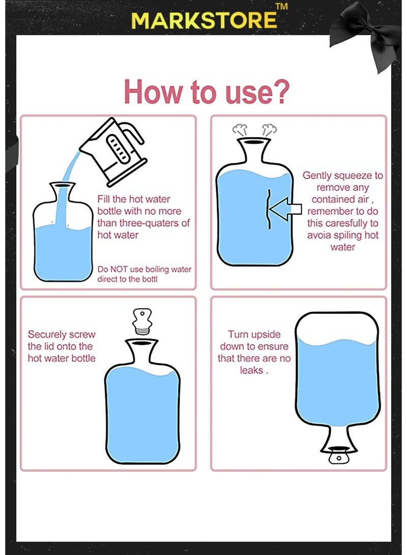 مارك ستور زجاجة ماء ساخن سعة 2 لتر، كيس ماء ساخن من البولي فينيل كلوريد لتخفيف التقلصات وآلام الرقبة والكتفين، كمادة ساخنة وباردة للعلاج بالماء الساخن والبارد، ومدفأة للقدمين وتخفيف آلام تقلصات الدورة الشهرية (بدون غطاء) - Image 5